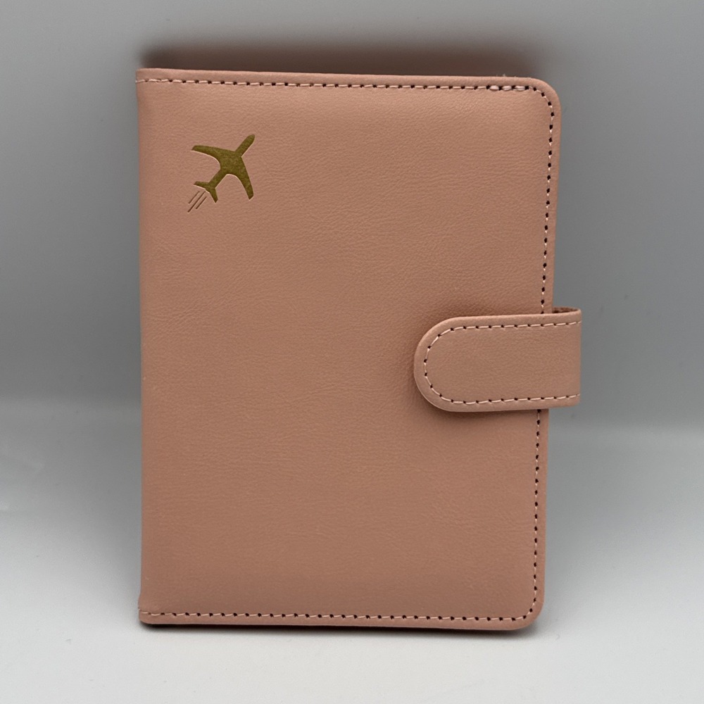 GOAUS Passport Holder with Money Pocket and AirTag  Card Slot RFID Wallet Pink